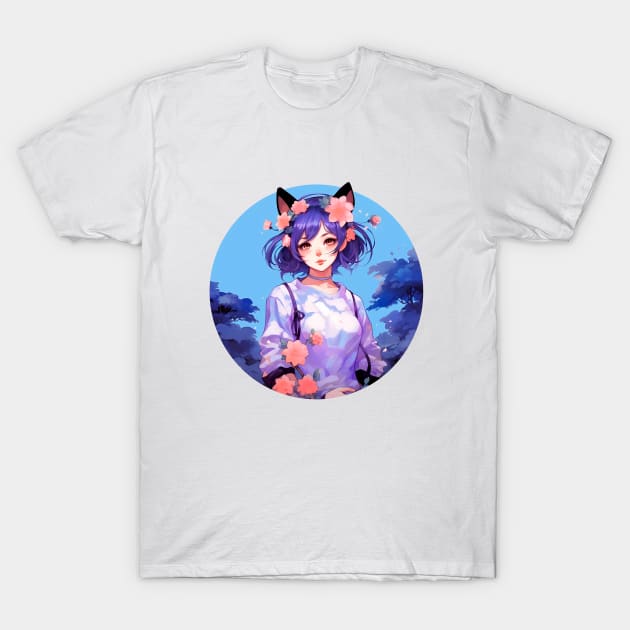Cat girl digital anime painting T-Shirt by Fyllewy